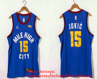 Men's Denver Nuggets #15 Nikola Jokic Blue 2021 Brand Jordan Swingman Stitched NBA Jersey With The Sponsor Logo