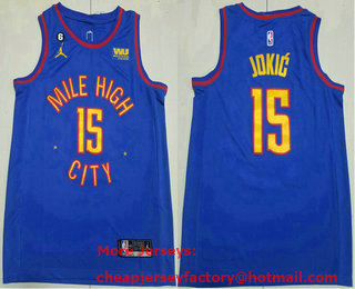 Men's Denver Nuggets #15 Nikola Jokic Blue 2022 With 6 Patch Stitched Jersey