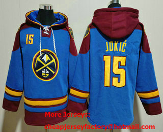 Men's Denver Nuggets #15 Nikola Jokic Blue Ageless Must Have Lace Up Pullover Hoodie
