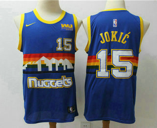 Men's Denver Nuggets #15 Nikola Jokic Blue Rainbow Hardwood Classics Nike Swingman Western Union Stitched NBA Jersey