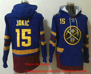 Men's Denver Nuggets #15 Nikola Jokic NEW Blue Pocket Stitched Pullover Hoodie