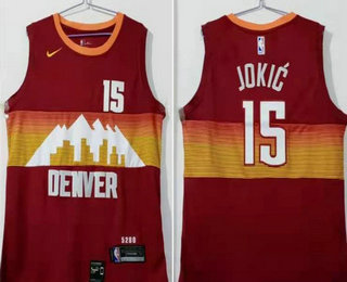 Men's Denver Nuggets #15 Nikola Jokic Red 2021 Nike City Edition Swingman Jersey