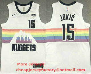 Men's Denver Nuggets #15 Nikola Jokic White 2020 Nike City Edition Swingman Jersey With The Sponsor Logo