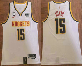 Men's Denver Nuggets #15 Nikola Jokic White 6 Patch Association Edition Stitched Jersey
