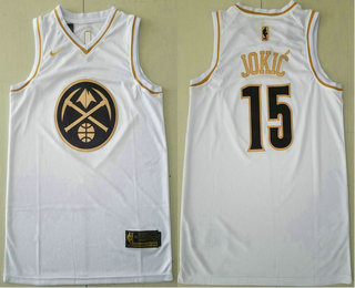 Men's Denver Nuggets #15 Nikola Jokic White Golden Nike Swingman Stitched NBA Jersey