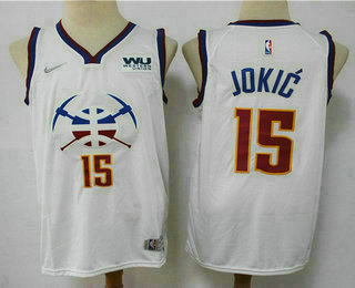 Men's Denver Nuggets #15 Nikola Jokic White Nike Swingman 2021 Earned Edition Stitched Jersey With Sponsor Logo