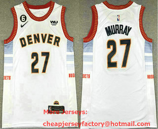 Men's Denver Nuggets #27 Jamal Murray 2023 White City Edition With 6 Patch Stitched Jersey With Sponsor