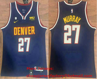 Men's Denver Nuggets #27 Jamal Murray Navy Blue 2023 6 Patch Icon Edition Sponsor Stitched Basketball Jersey