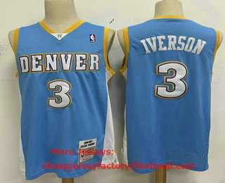 Men's Denver Nuggets #3 Allen Iverson Ligth Blue Hardwood Classics Soul Swingman Stitched NBA Throwback Jersey