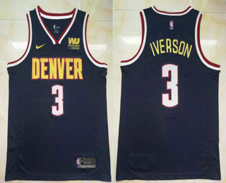 Men's Denver Nuggets #3 Allen Iverson New Navy Blue 2019 Nike Swingman Western Union Printed NBA Jersey