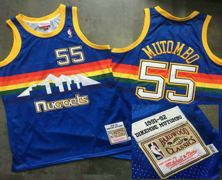 Men's Denver Nuggets #55 Dikembe Mutombo Blue 1991-92 Rainbow Hardwood Classics Soul AU Throwback Jersey