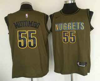 Men's Denver Nuggets #55 Dikembe Mutombo Olive Stitched Nike Swingman Jersey