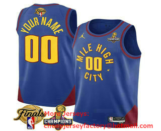Men's Denver Nuggets Active Player Custom Blue 2023 Champions Patch And Finals Patch Statement Edition Stitched Jersey