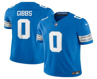 Men's Detroit Lions #0 Jahmyr Gibbs Blue 2025 FUSE Vapor Limited Stitched Jersey