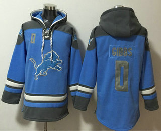 Men's Detroit Lions #0 Jahmyr Gibbs Blue Ageless Must Have Lace Up Pullover Hoodie
