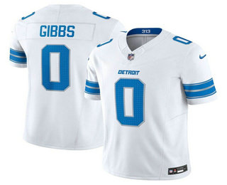 Men's Detroit Lions #0 Jahmyr Gibbs White 2025 FUSE Vapor Limited Stitched Jersey