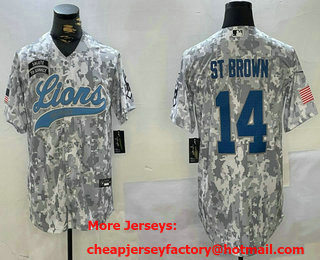 Men's Detroit Lions #14 Amon Ra St Brown Arctic Camo 2024 Salute to Service Stitched Baseball Jersey