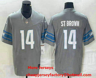 Men's Detroit Lions #14 Amon Ra St Brown Grey 2023 FUSE Vapor Limited Stitched Jersey