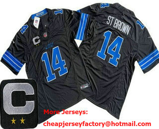 Men's Detroit Lions #14 Amon Ra St Brown Limited Black C Patch FUSE Vapor Jersey