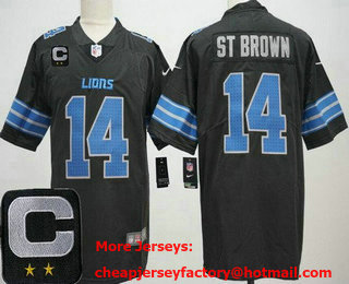 Men's Detroit Lions #14 Amon Ra St Brown Limited Black C Patch Vapor Jersey