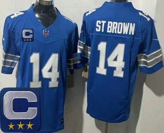 Men's Detroit Lions #14 Amon Ra St Brown Limited Blue 2024 2025 Captain Patch FUSE Vapor Jersey