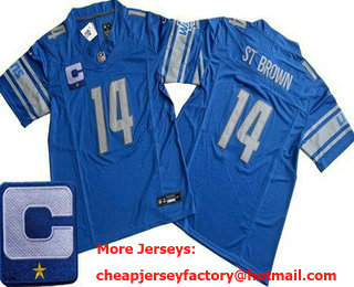 Men's Detroit Lions #14 Amon Ra St Brown Limited Blue C Patch FUSE Vapor Jersey
