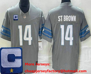 Men's Detroit Lions #14 Amon Ra St Brown Limited Gray C Patch FUSE Vapor Jersey