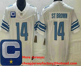 Men's Detroit Lions #14 Amon Ra St Brown Limited White C Patch FUSE Vapor Jersey