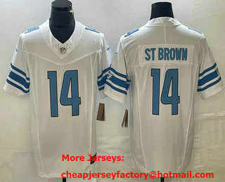 Men's Detroit Lions #14 Amon Ra St Brown White 2023 FUSE Vapor Limited Stitched Jersey
