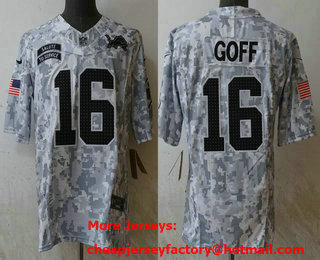 Men's Detroit Lions #16 Jared Goff Arctic Camo 2024 FUSE Salute to Service Limited Stitched Jersey