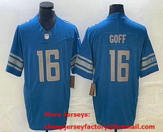 Men's Detroit Lions #16 Jared Goff Blue 2023 FUSE Vapor Limited Stitched Jersey