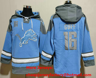 Men's Detroit Lions #16 Jared Goff Blue Ageless Must Have Lace Up Pullover Hoodie