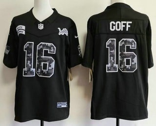 Men's Detroit Lions #16 Jared Goff Limited Black FUSE 2026 Salute To Service Jersey