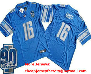 Men's Detroit Lions #16 Jared Goff Limited Blue 90th Season FUSE Vapor Jersey
