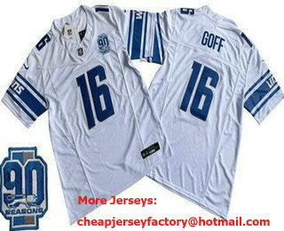 Men's Detroit Lions #16 Jared Goff Limited White 90th Season FUSE Vapor Jersey