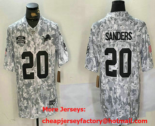 Men's Detroit Lions #20 Barry Sanders Arctic Camo 2024 FUSE Salute to Service Limited Stitched Jersey