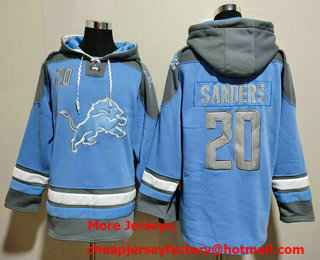 Men's Detroit Lions #20 Barry Sanders Blue Ageless Must Have Lace Up Pullover Hoodie