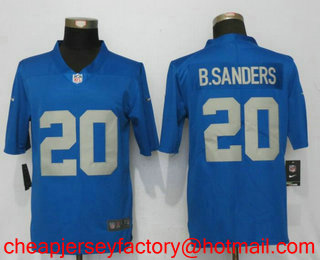 Men's Detroit Lions #20 Barry Sanders Light Blue 2017 Throwback Retired Vapor Untouchable Stitched NFL Nike Limited Jersey