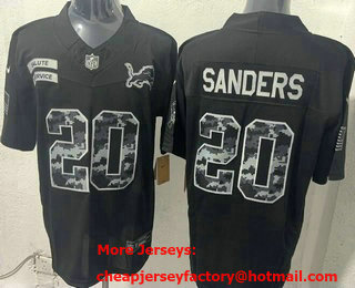 Men's Detroit Lions #20 Barry Sanders Limited Black FUSE 2026 Salute To Service Jersey