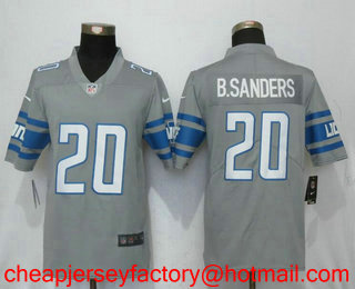 Men's Detroit Lions #20 Barry Sanders Steel Gray 2017 Color Rush Stitched NFL Nike Limited Jersey