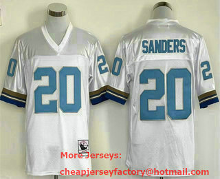 Men's Detroit Lions #20 Barry Sanders White Throwback Stitched Jersey