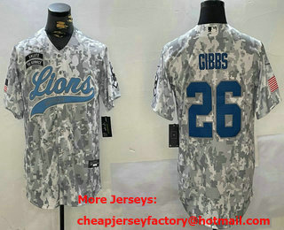 Men's Detroit Lions #26 Jahmyr Gibbs Arctic Camo 2024 Salute to Service Stitched Baseball Jersey