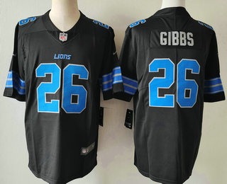 Men's Detroit Lions #26 Jahmyr Gibbs Limited Black 2024 Vapor Stitched Jersey