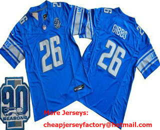 Men's Detroit Lions #26 Jahmyr Gibbs Limited Blue 90th Season FUSE Vapor Jersey