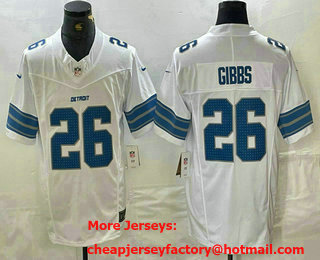 Men's Detroit Lions #26 Jahmyr Gibbs Limited White 2024 FUSE Vapor Jersey