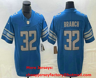 Men's Detroit Lions #32 Brian Branch Blue 2023 FUSE Vapor Limited Stitched Jersey