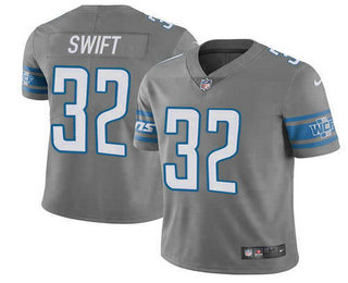 Men's Detroit Lions #32 DAndre Swift 2021 Gray Vapor Untouchable Limited Stitched Jersey