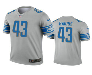 Men's Detroit Lions #43 Will Harris Gray Inverted Legend Jersey