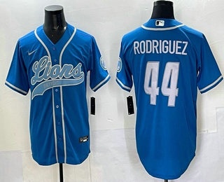 Men's Detroit Lions #44 Malcolm Rodriguez Blue Stitched Baseball Jersey