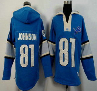 Men's Detroit Lions #81 Calvin Johnson Light Blue Team Color 2015 NFL Hoody